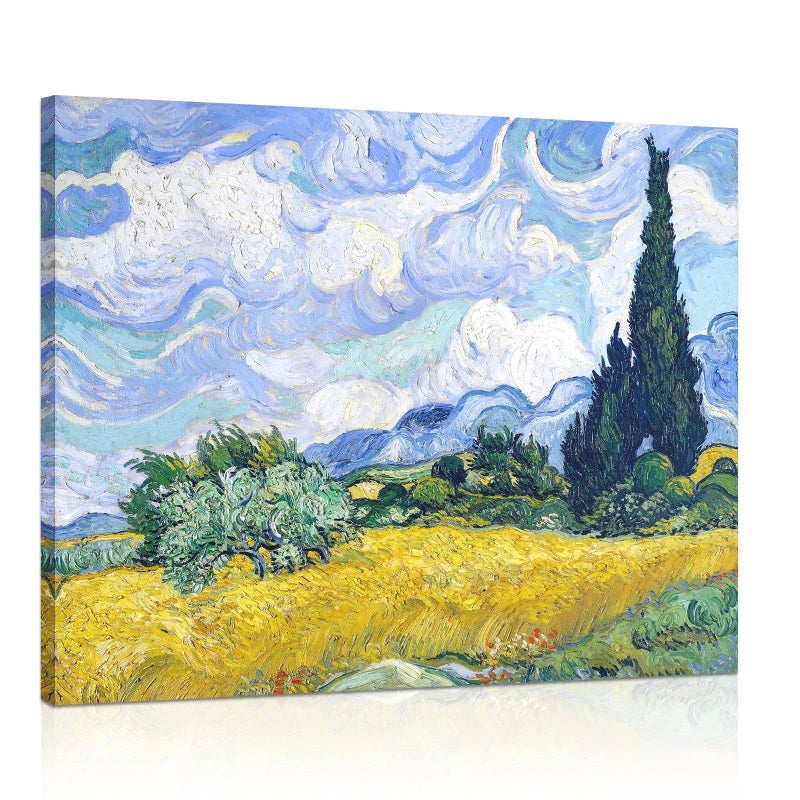 1 KINGO Van Gogh Canvas Wall Art: Wheat Field with Cypresses Oil Painting Picture Reproduction Bedroom Decor, Famous Art Prints Modern Artwork Framed Poster Home Decoration 12"" x 15"" - Image 2